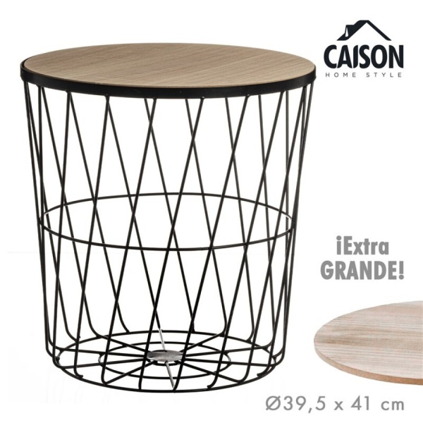Mesa auxiliar metal tapa madera negra