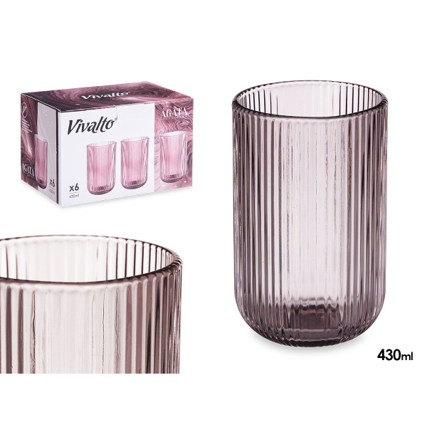 Vaso alto rosa rayas 430ml